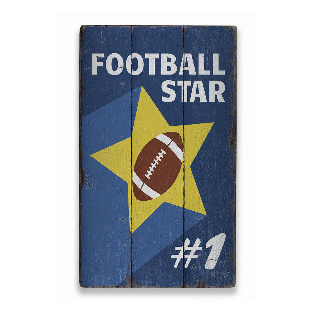 Football Star Number Rustic Wood Sign