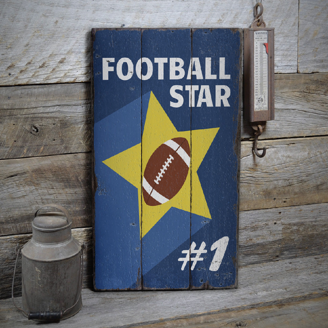 Football Star Number Rustic Wood Sign