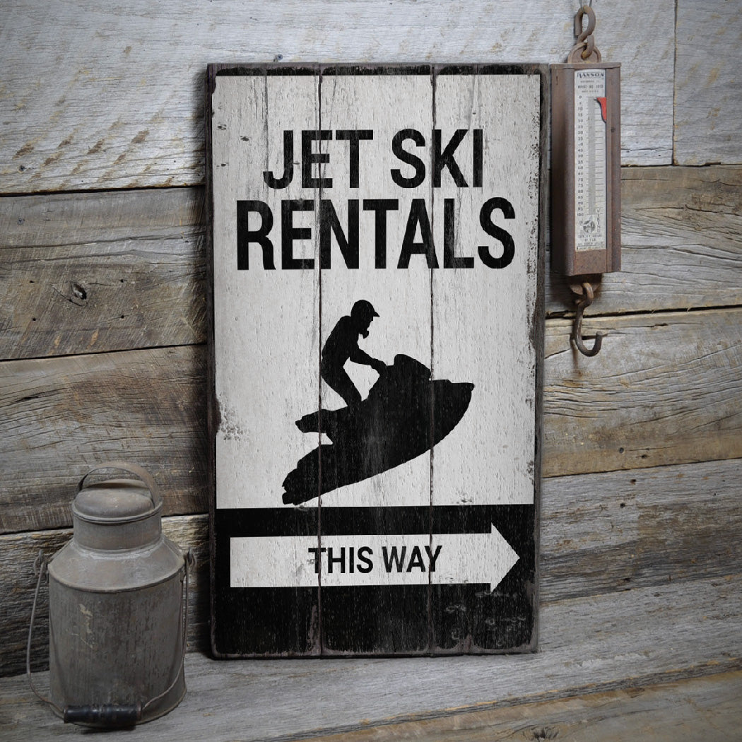 Jet Ski Rentals This Way Rustic Wood Sign