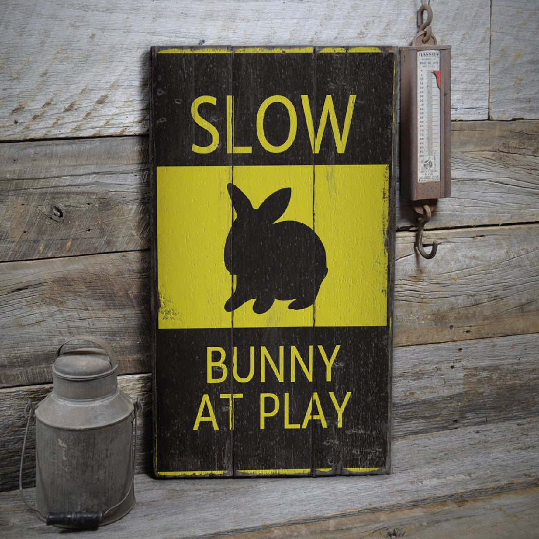 Bunny at Play Rustic Wood Sign