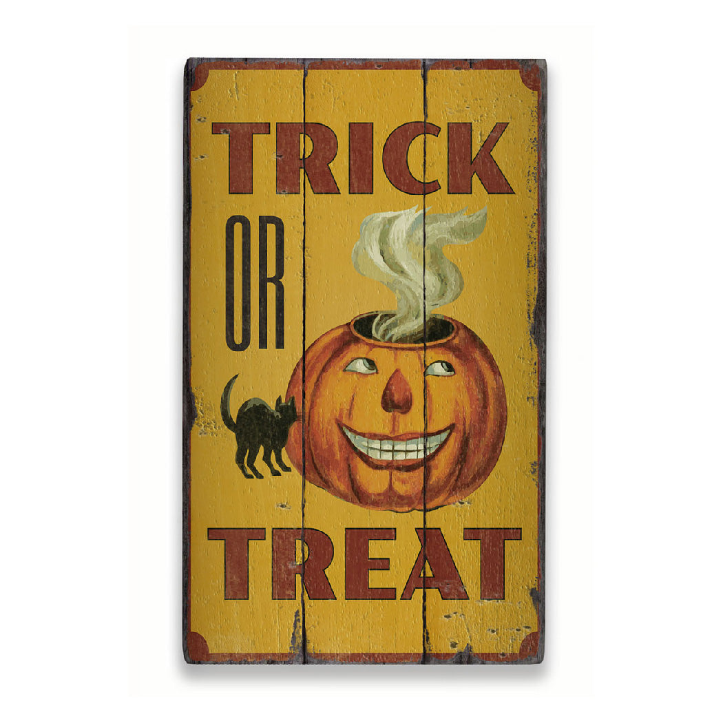 Creepy Trick or Treat Rustic Wood Sign