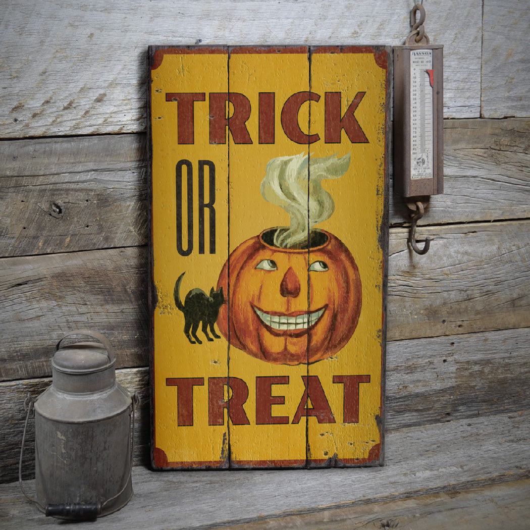 Creepy Trick or Treat Rustic Wood Sign