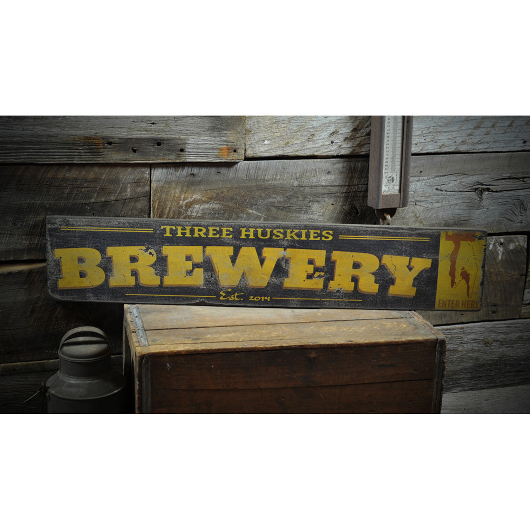 Brewery Arrow Down Rustic Wood Sign