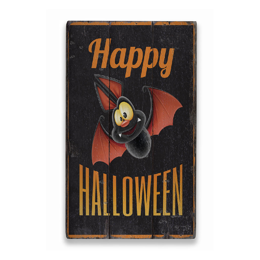 Happy Halloween Bat Rustic Wood Sign