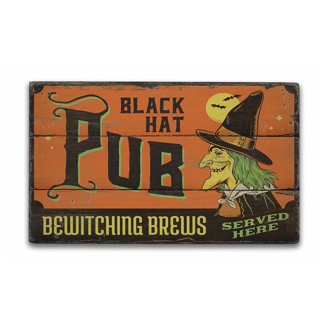 Black Hat Pub Rustic Wood Sign