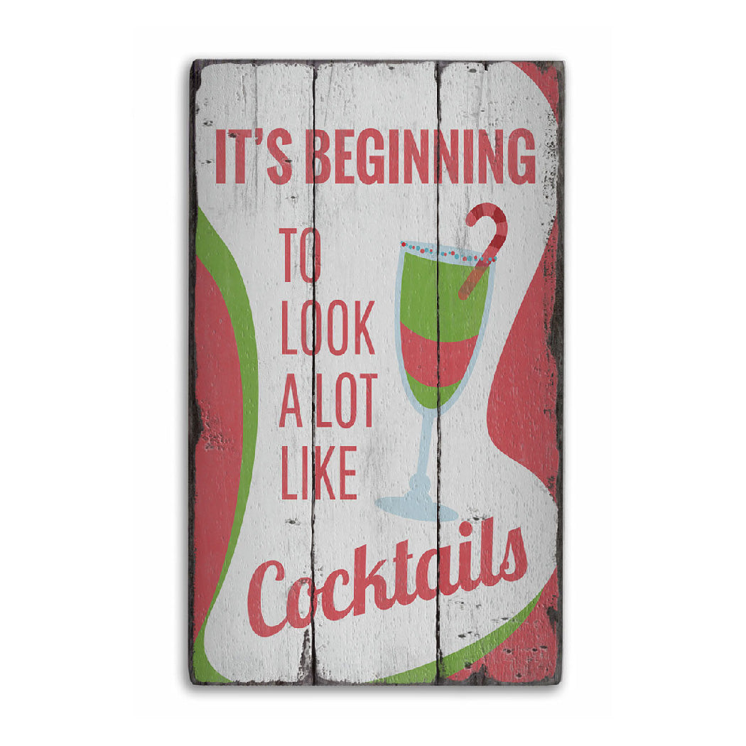 Christmas Cocktails Rustic Wood Sign