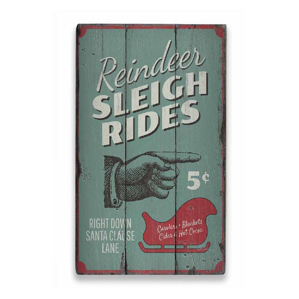 Reindeer Sleigh Rides Rustic Wood Sign