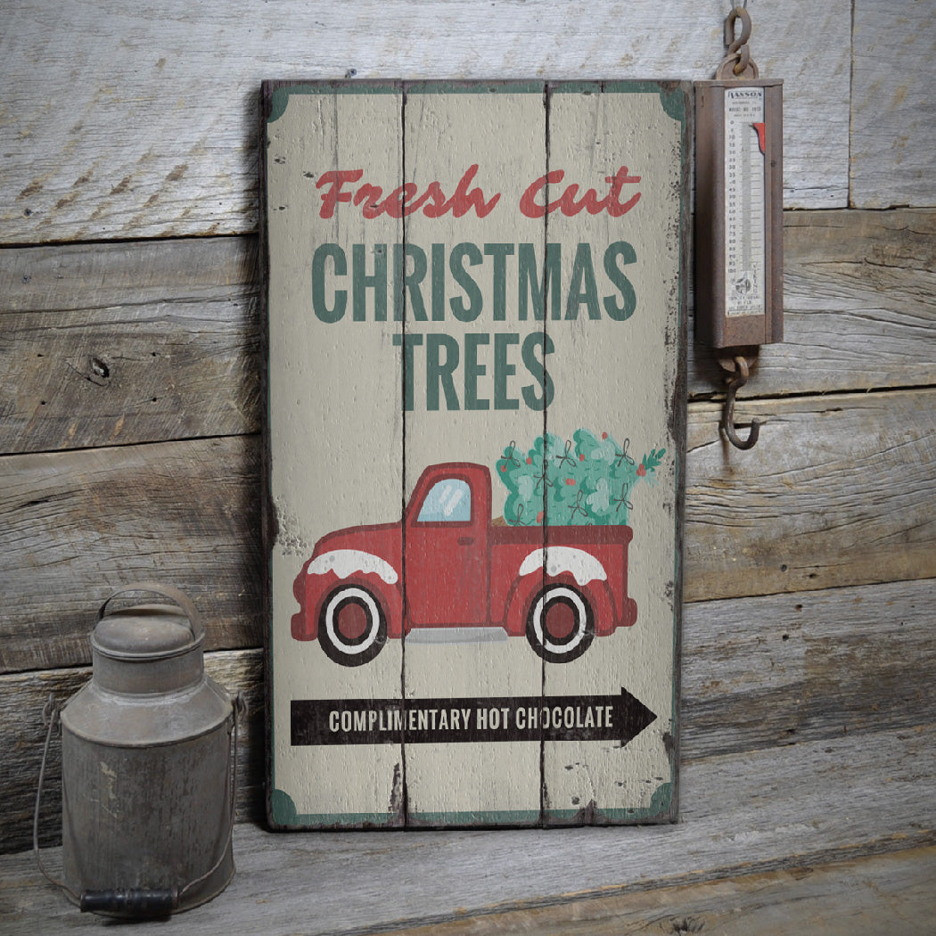 Fresh Cut Christmas Trees Rustic Wood Sign