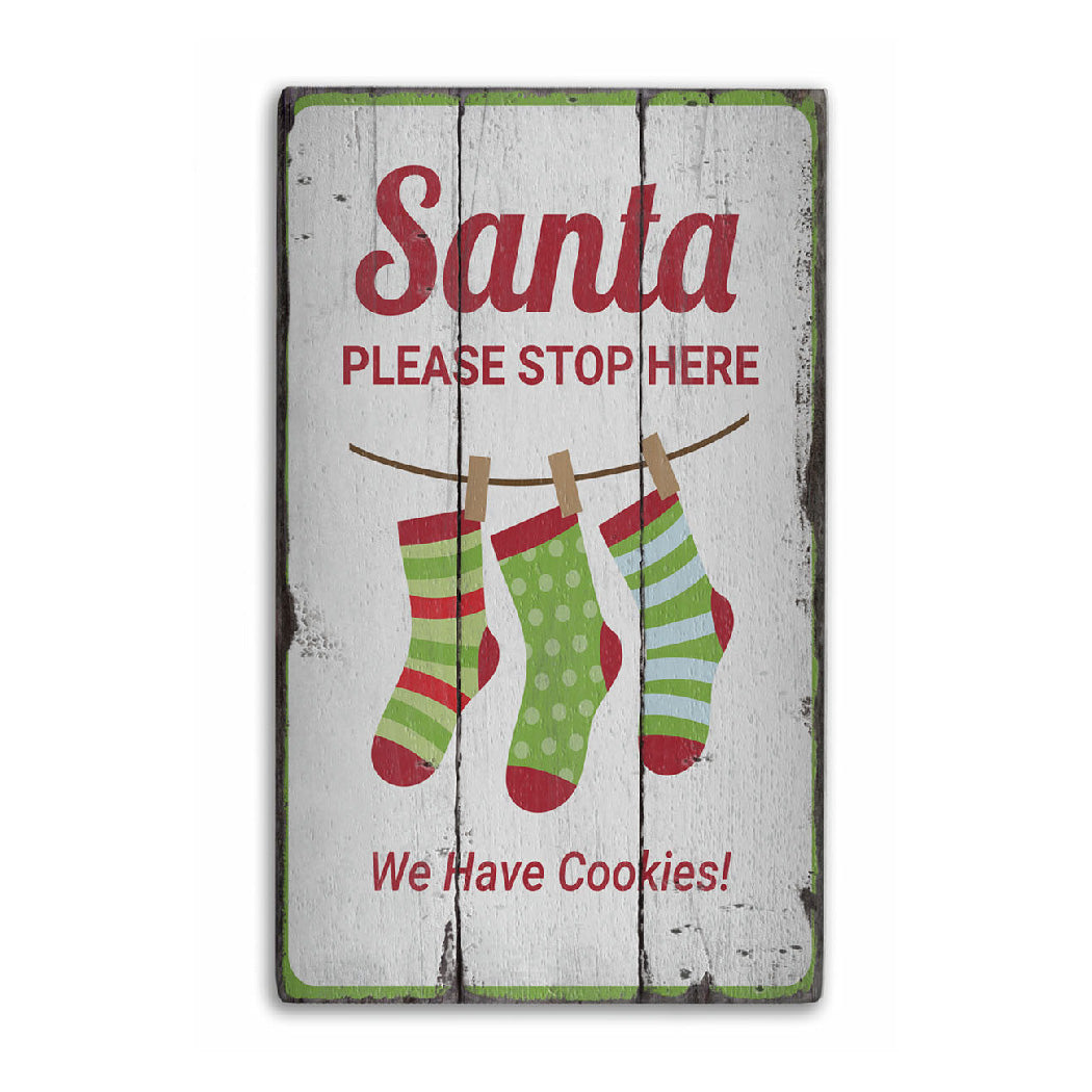 Santa Please Stop Here Christmas Rustic Wood Sign