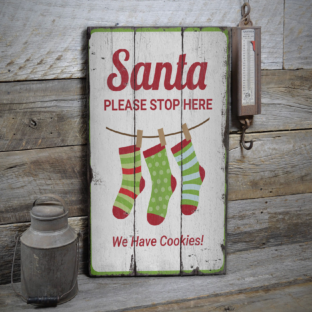 Santa Please Stop Here Christmas Rustic Wood Sign