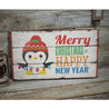 Merry Christmas Happy New Year Rustic Wood Sign