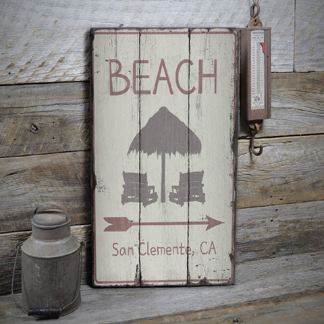 Beach Directional Arrow Rustic Wood Sign