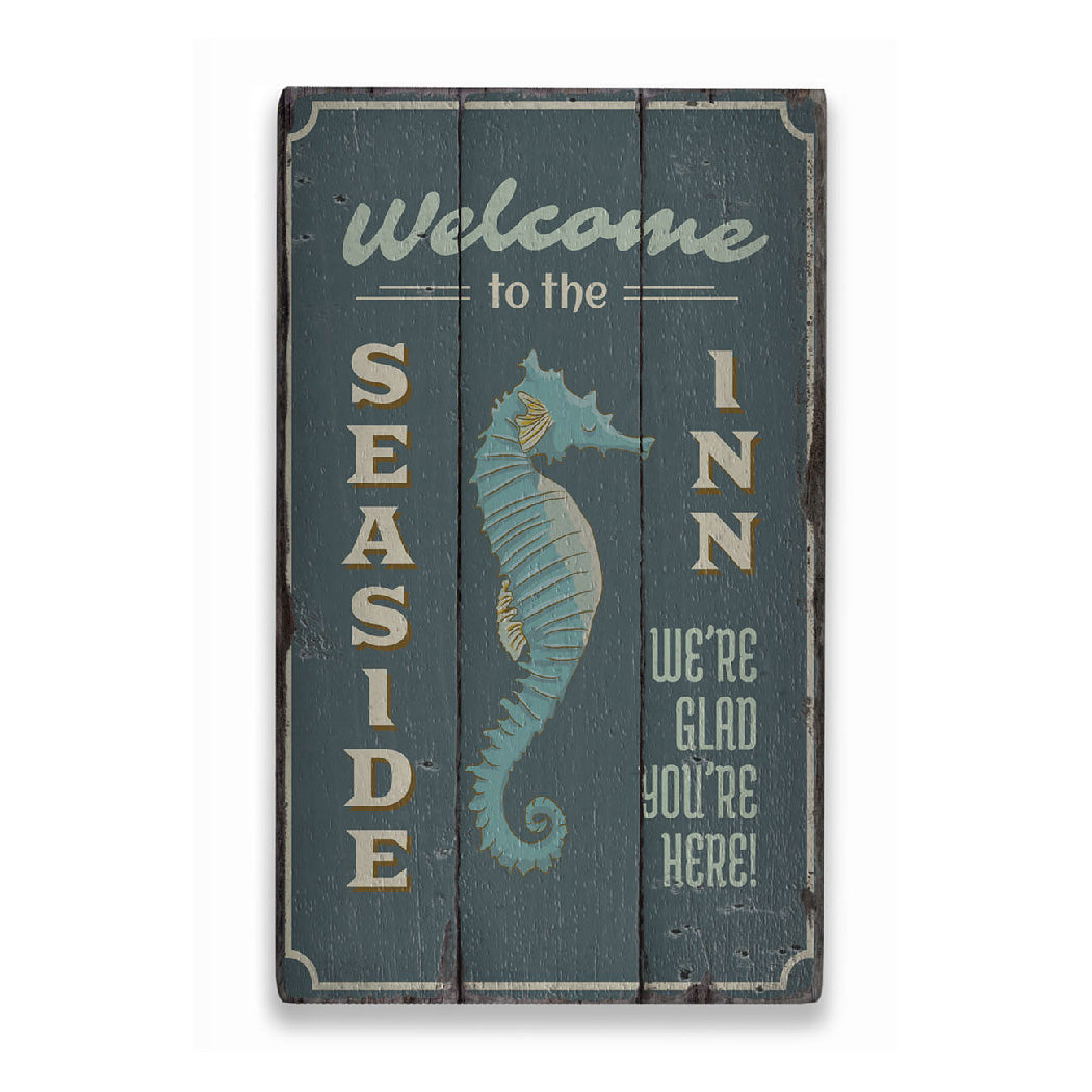 Seaside Inn Welcome Rustic Wood Sign