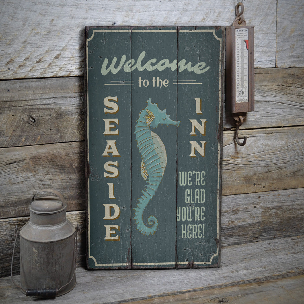 Seaside Inn Welcome Rustic Wood Sign