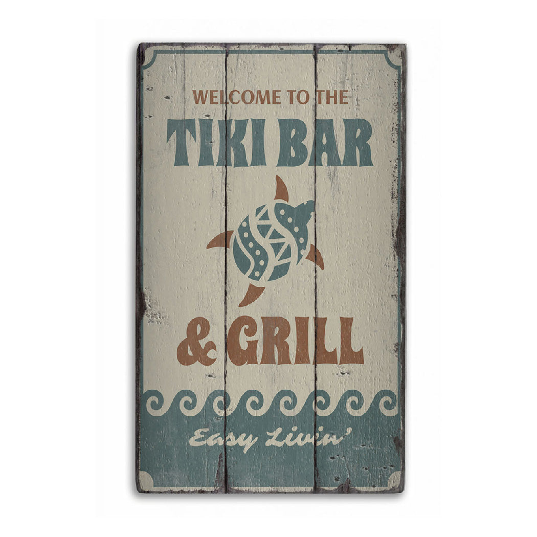 Tiki Bar Turtle Rustic Wood Sign