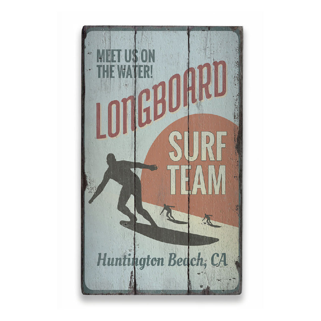 Longboard Surf Team Rustic Wood Sign