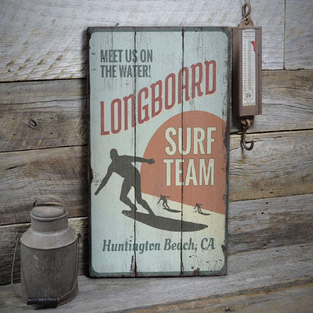 Longboard Surf Team Rustic Wood Sign