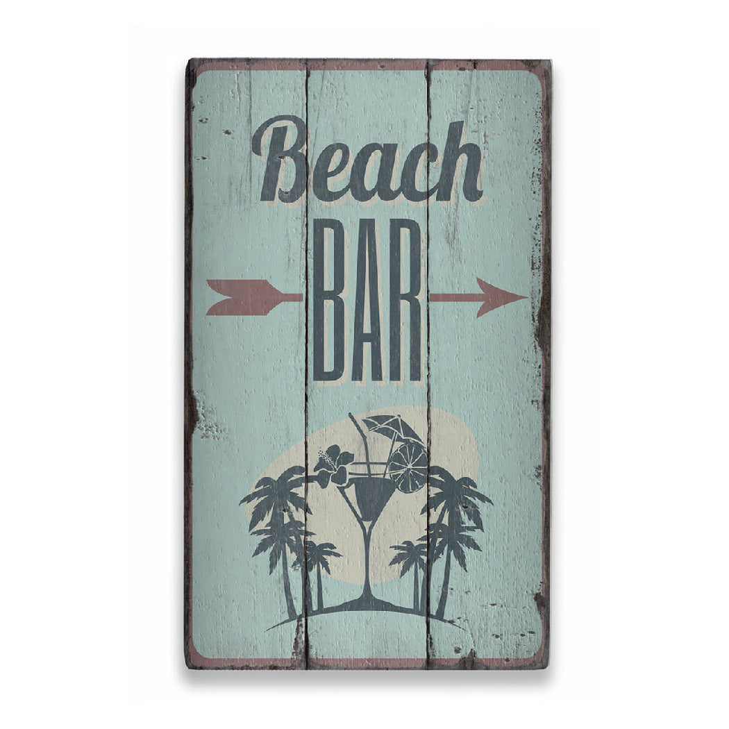 Beach Bar Directional Rustic Wood Sign