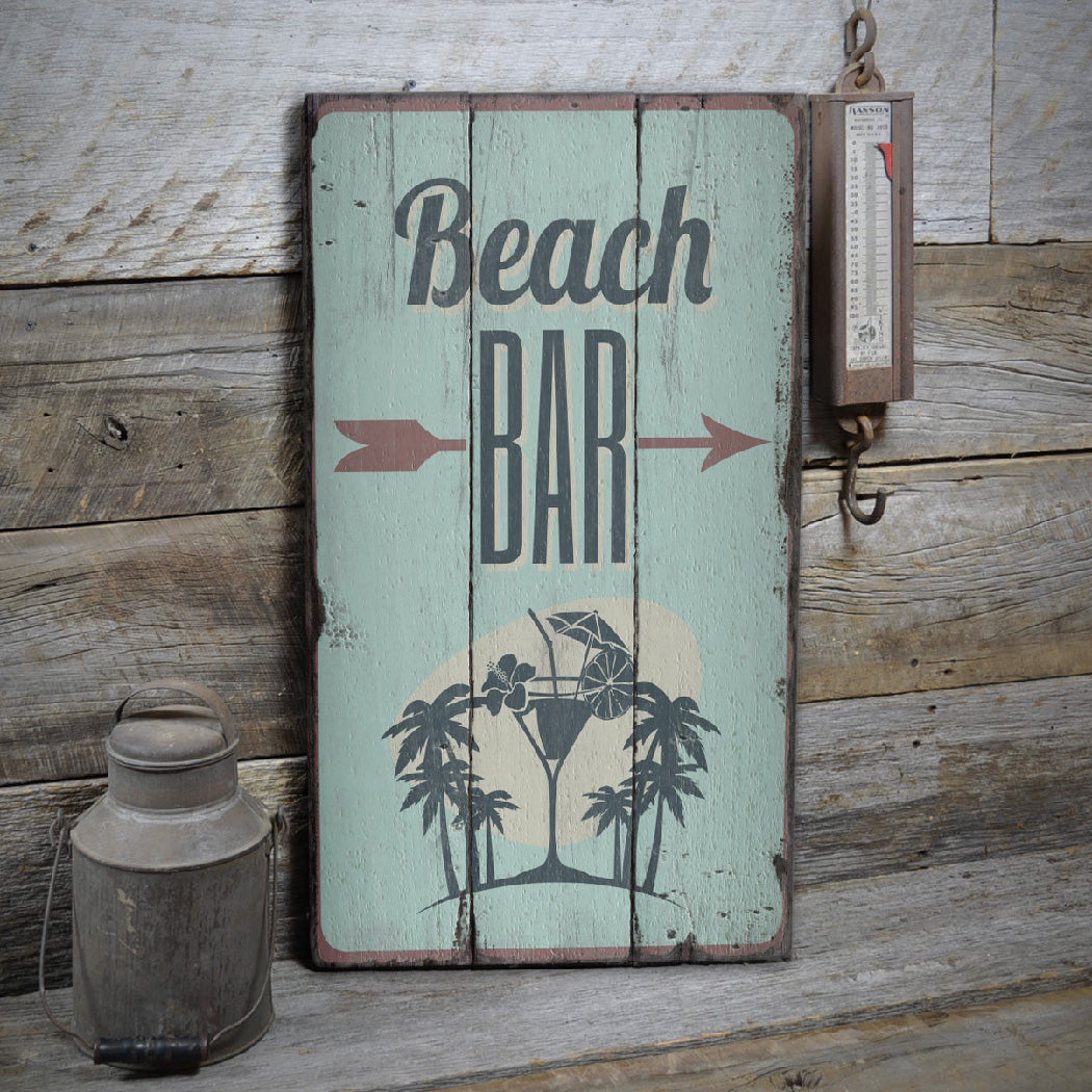 Beach Bar Directional Rustic Wood Sign