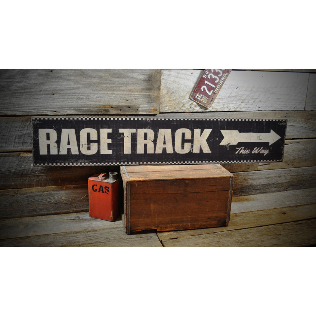 Race Tracks Rustic Wood Sign