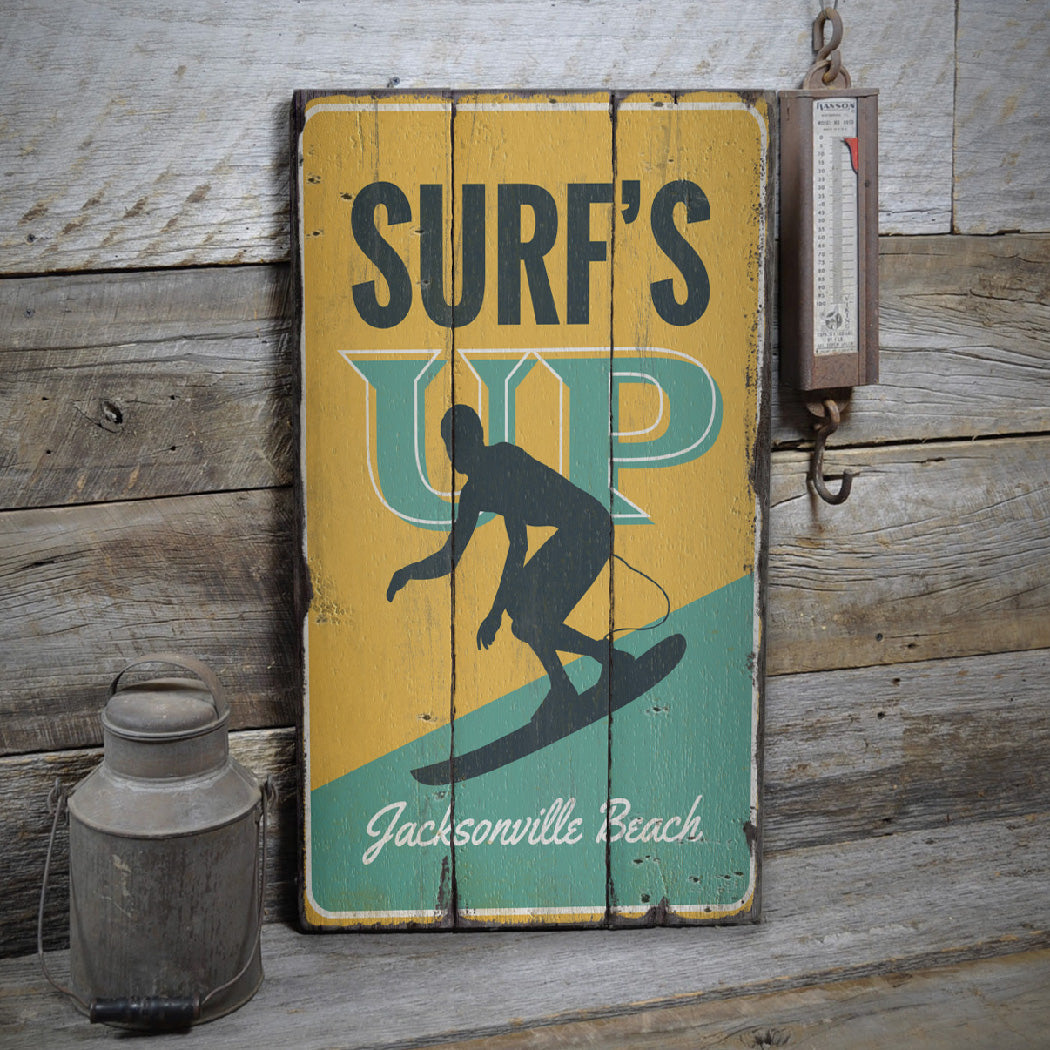 Surfs Up Rustic Wood Sign