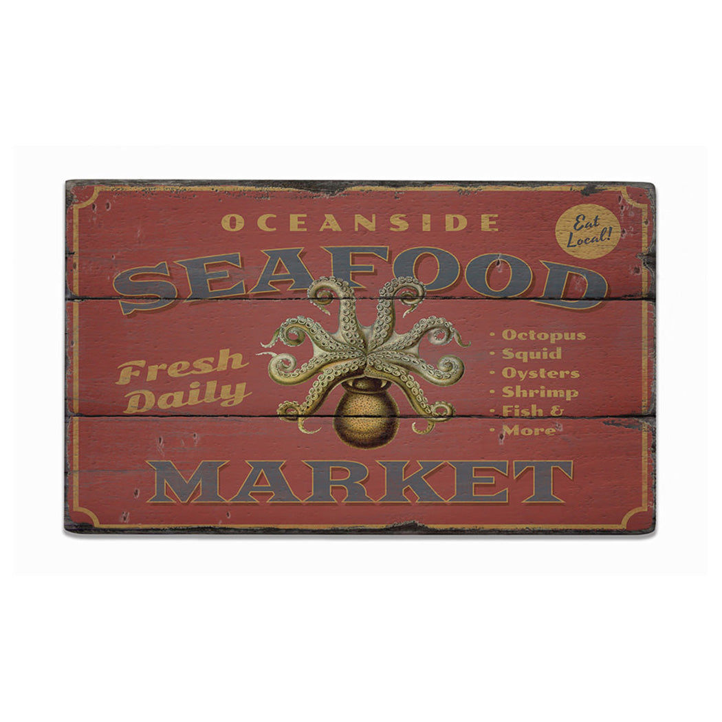 Oceanside Seafood Market Rustic Wood Sign