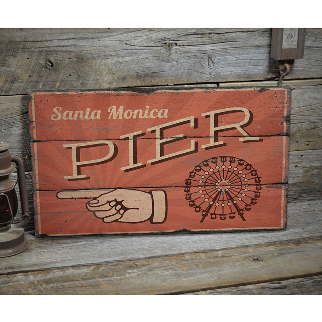 Santa Monica Pier Rustic Wood Sign