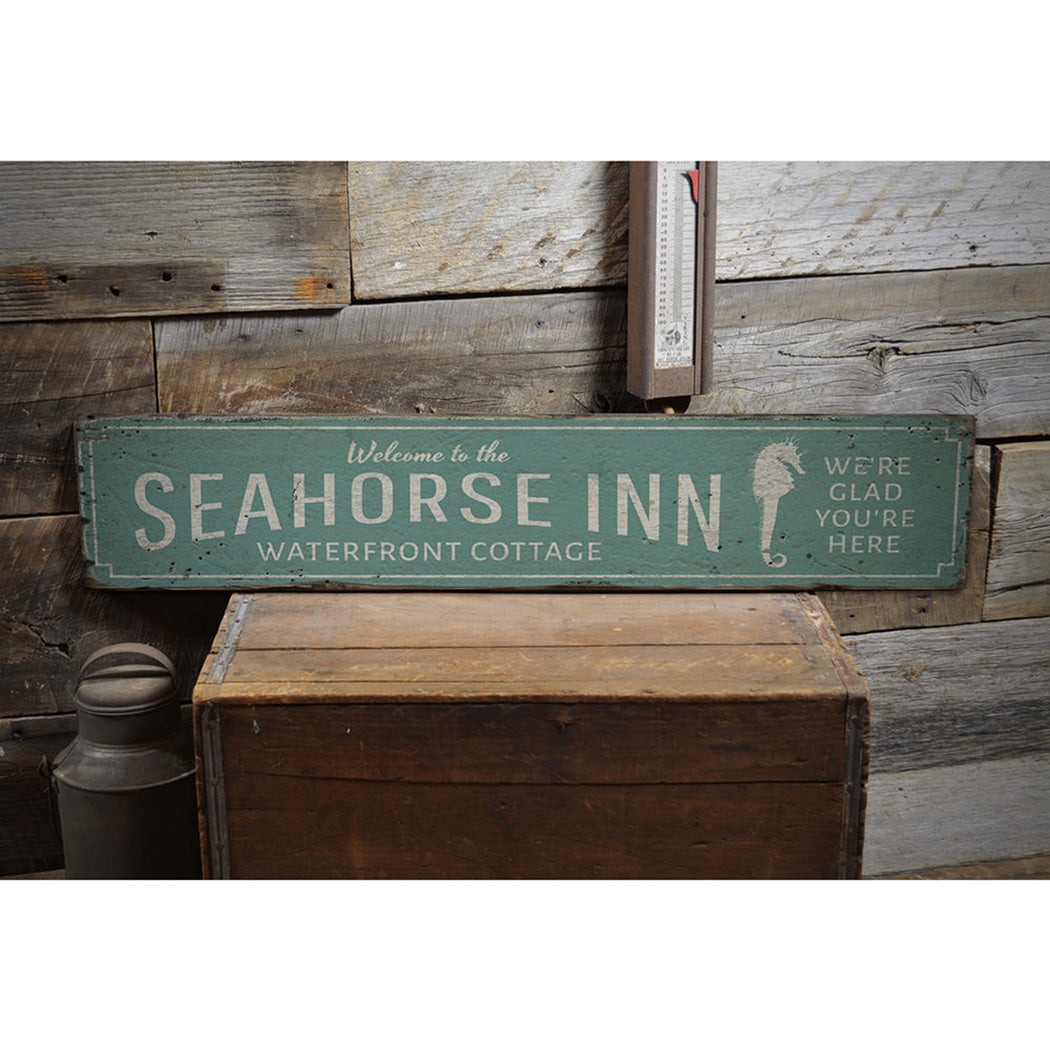 Seahorse Inn Welcome Rustic Wood Sign