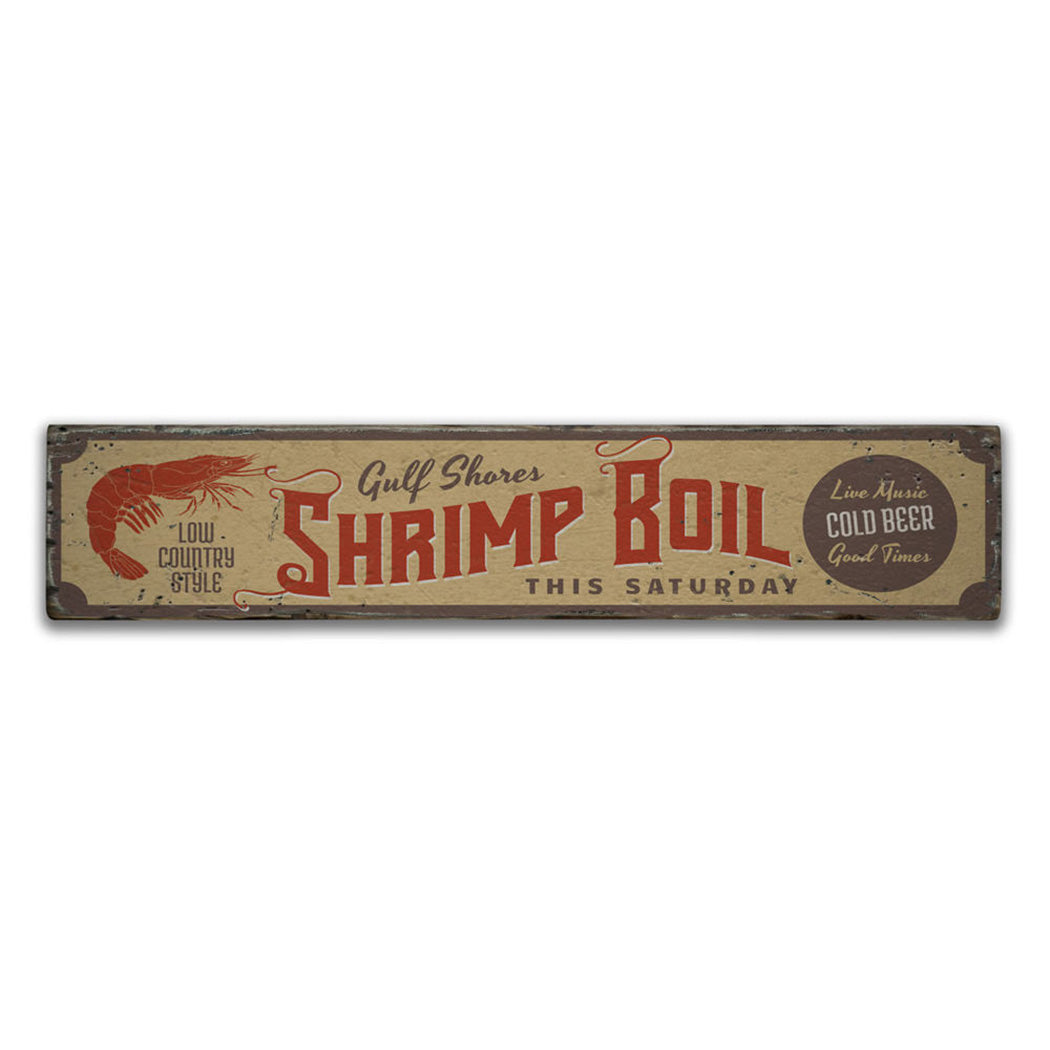 Gulf Shores Shrimp Boil Rustic Wood Sign