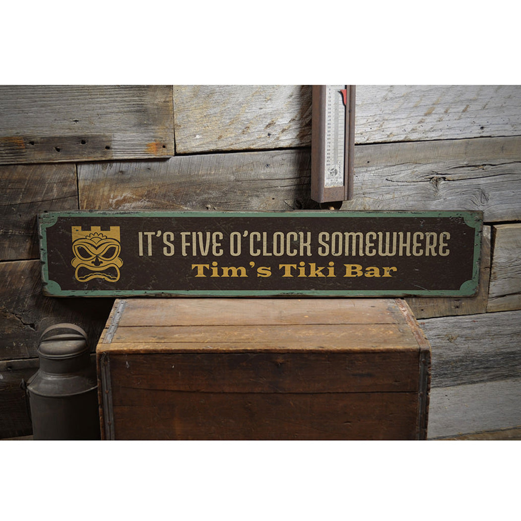 Five Oclock Somewhere Rustic Wood Sign