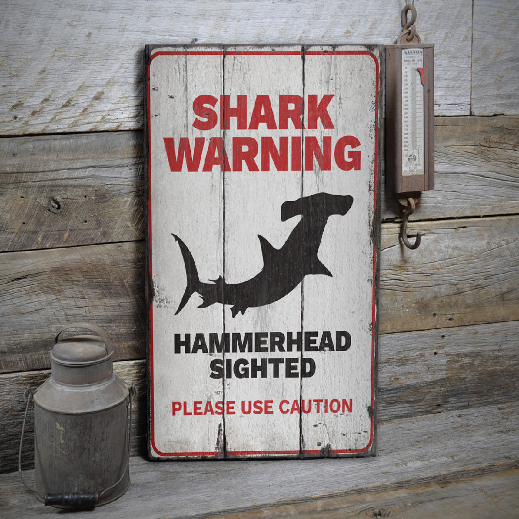 Shark Warning Caution Rustic Wood Sign