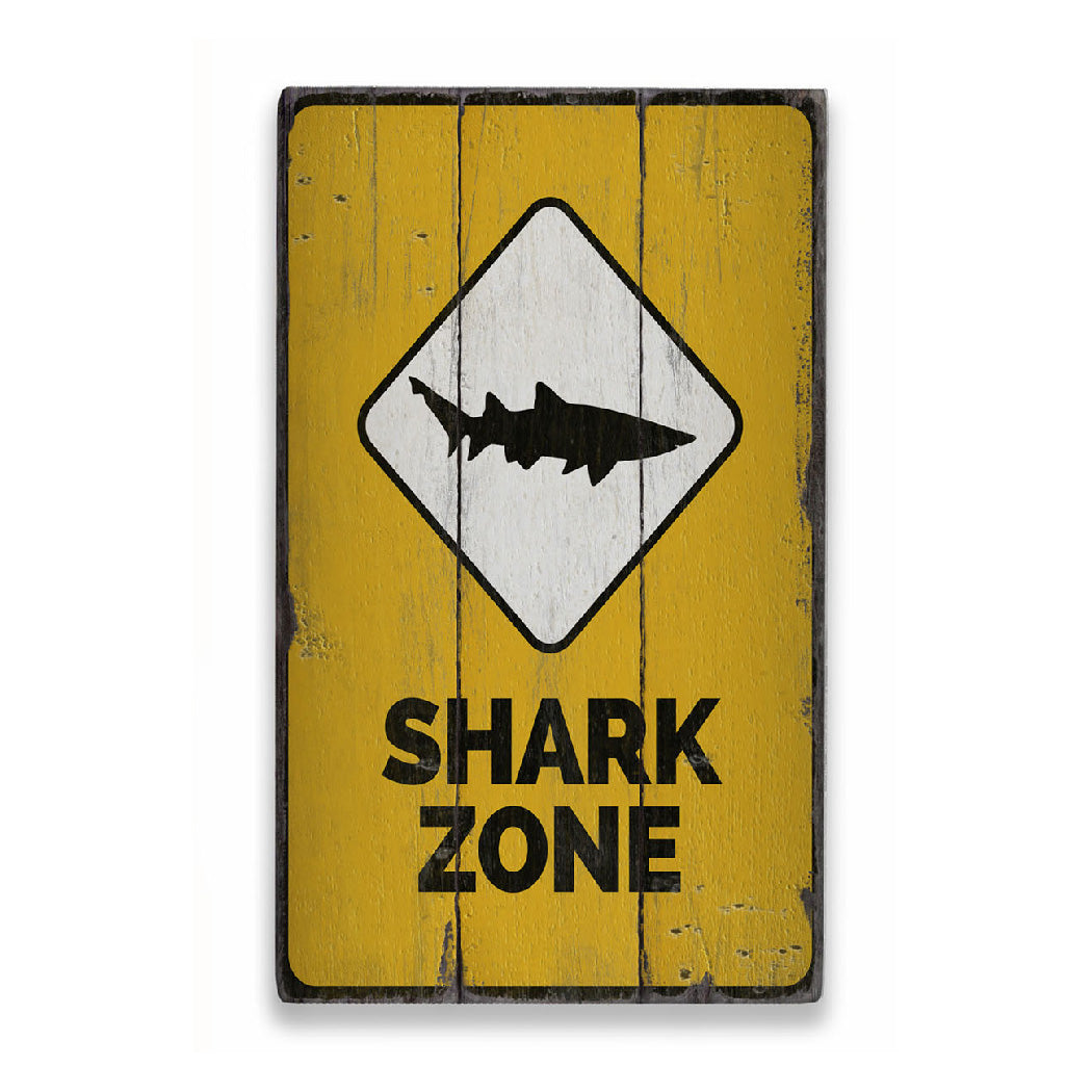 Shark Zone Rustic Wood Sign