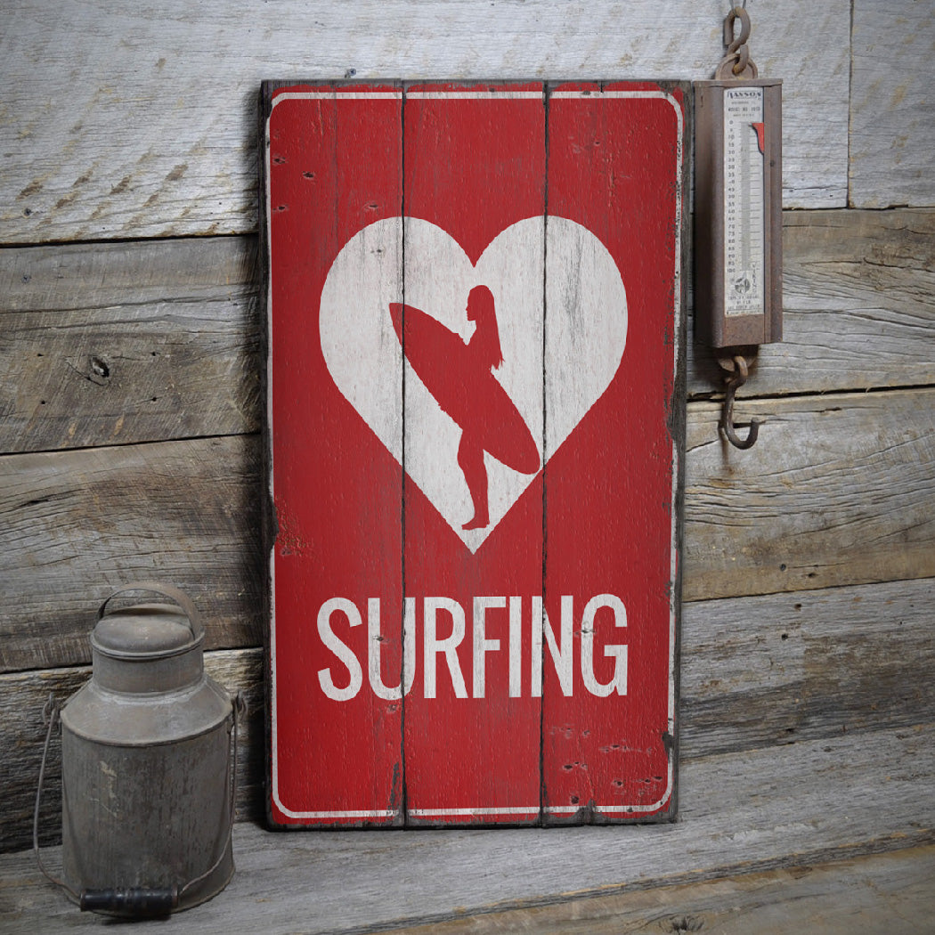 Love Surfing Rustic Wood Sign