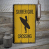 Surfer Girl Crossing Rustic Wood Sign