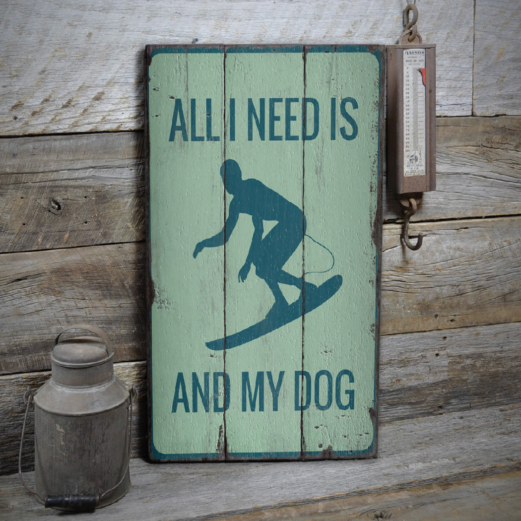 Surfing and My Dog Rustic Wood Sign