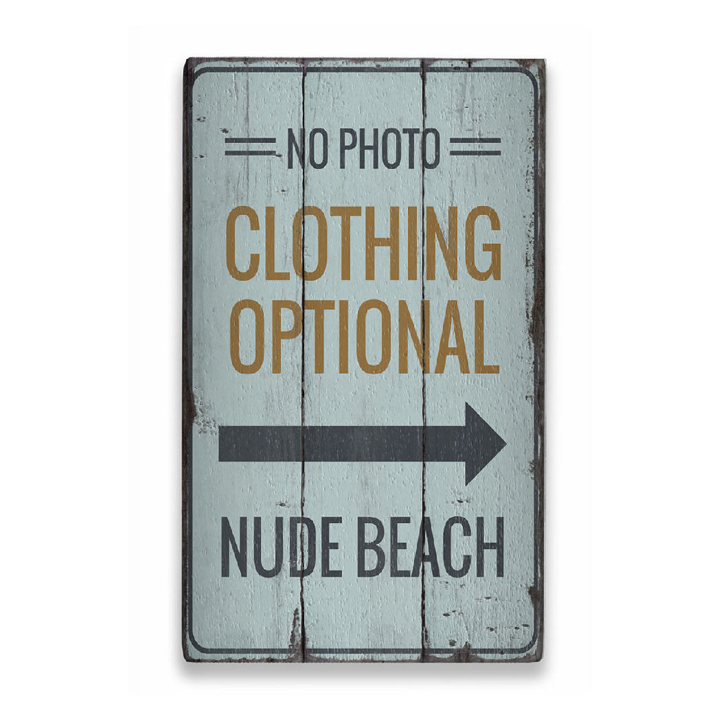 Clothing Optional Nude Beach Rustic Wood Sign