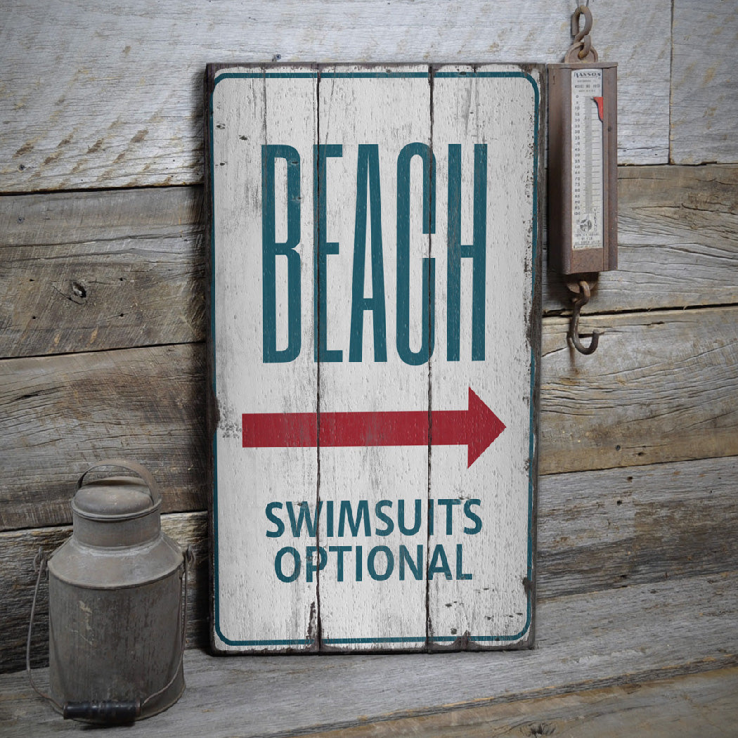 Beach Swimsuits Optional Rustic Wood Sign