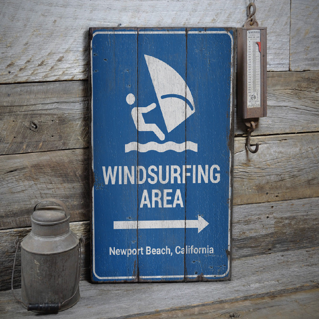 Windsurfing Area Arrow Rustic Wood Sign