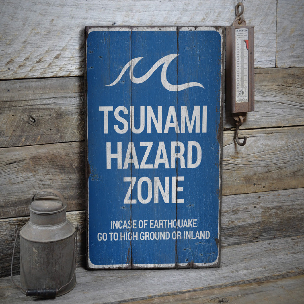 Tsunami Hazard Zone Rustic Wood Sign