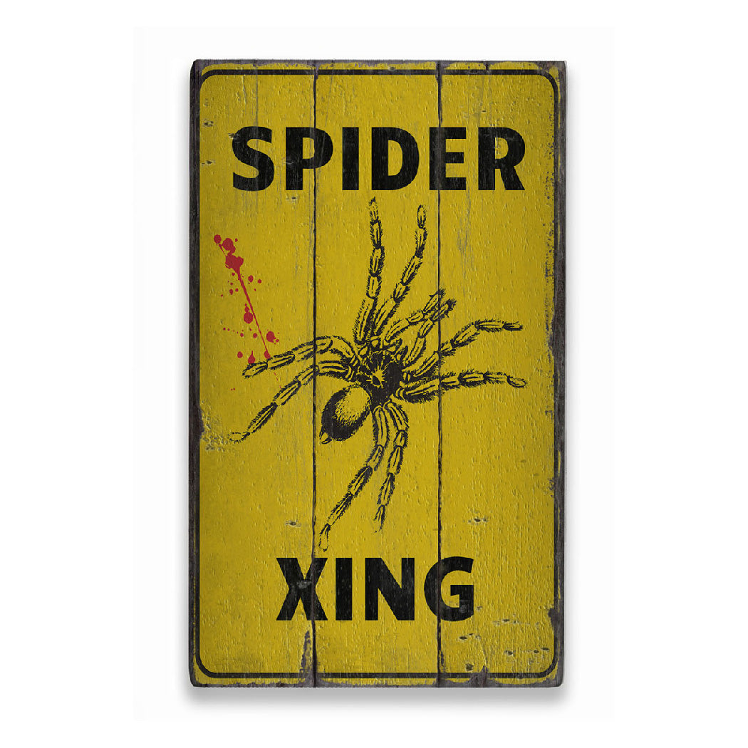 Spider Crossing Rustic Wood Sign