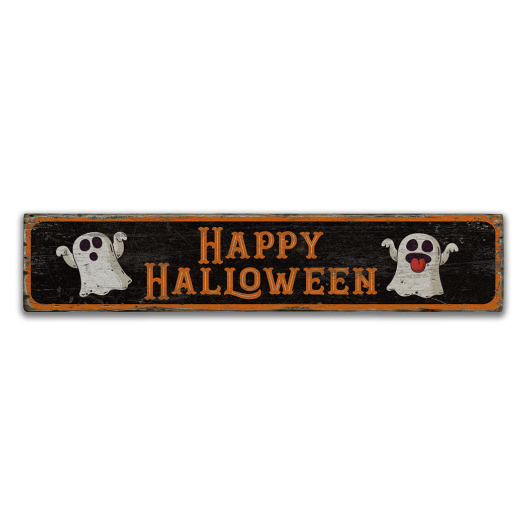 Happy Halloween Ghost Rustic Wood Sign