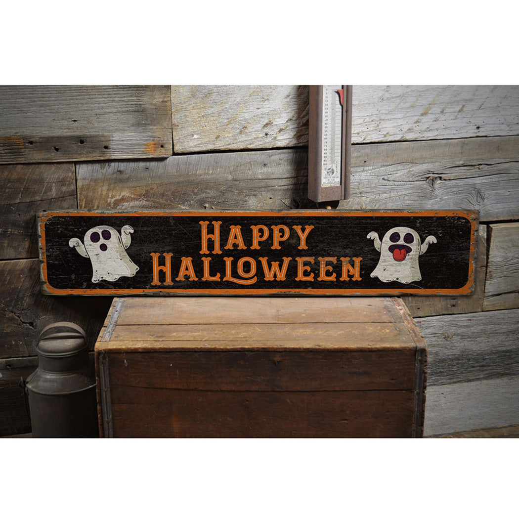 Happy Halloween Ghost Rustic Wood Sign