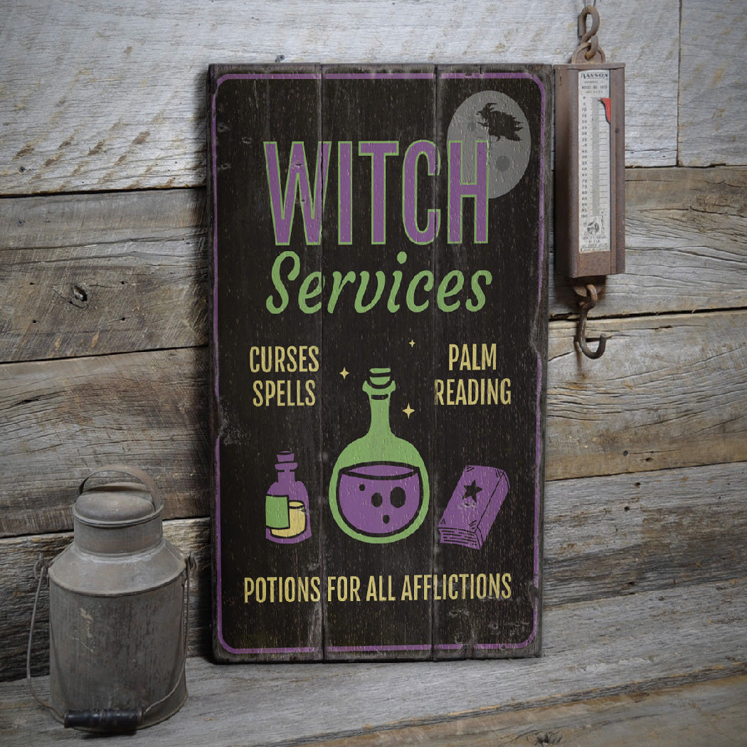 Witch Services Rustic Wood Sign