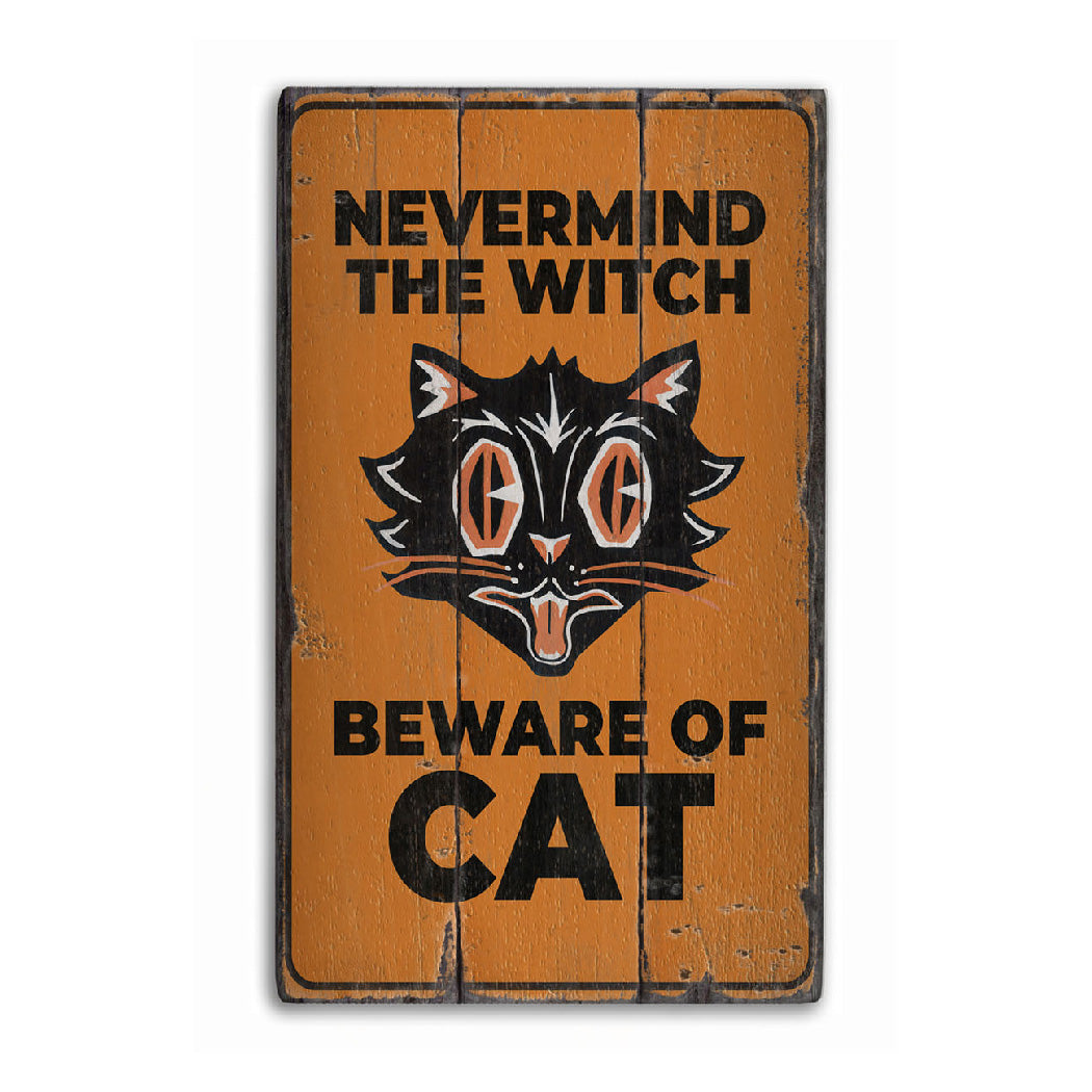 Beware of Black Cat Rustic Wood Sign