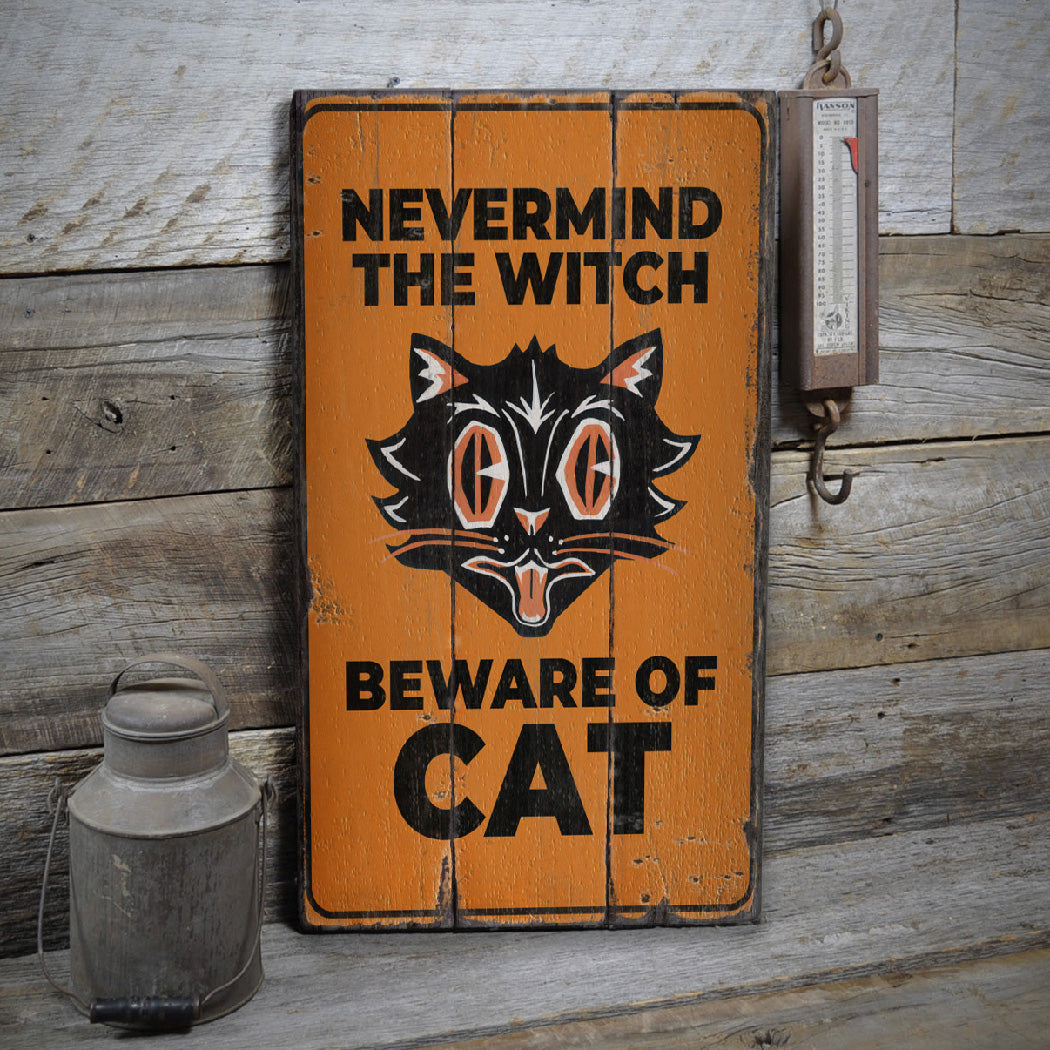 Beware of Black Cat Rustic Wood Sign