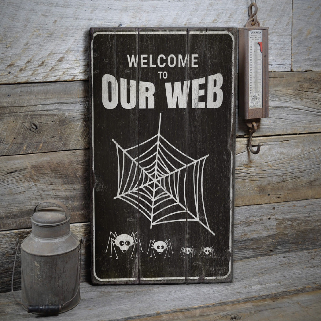 Spider Web Rustic Wood Sign