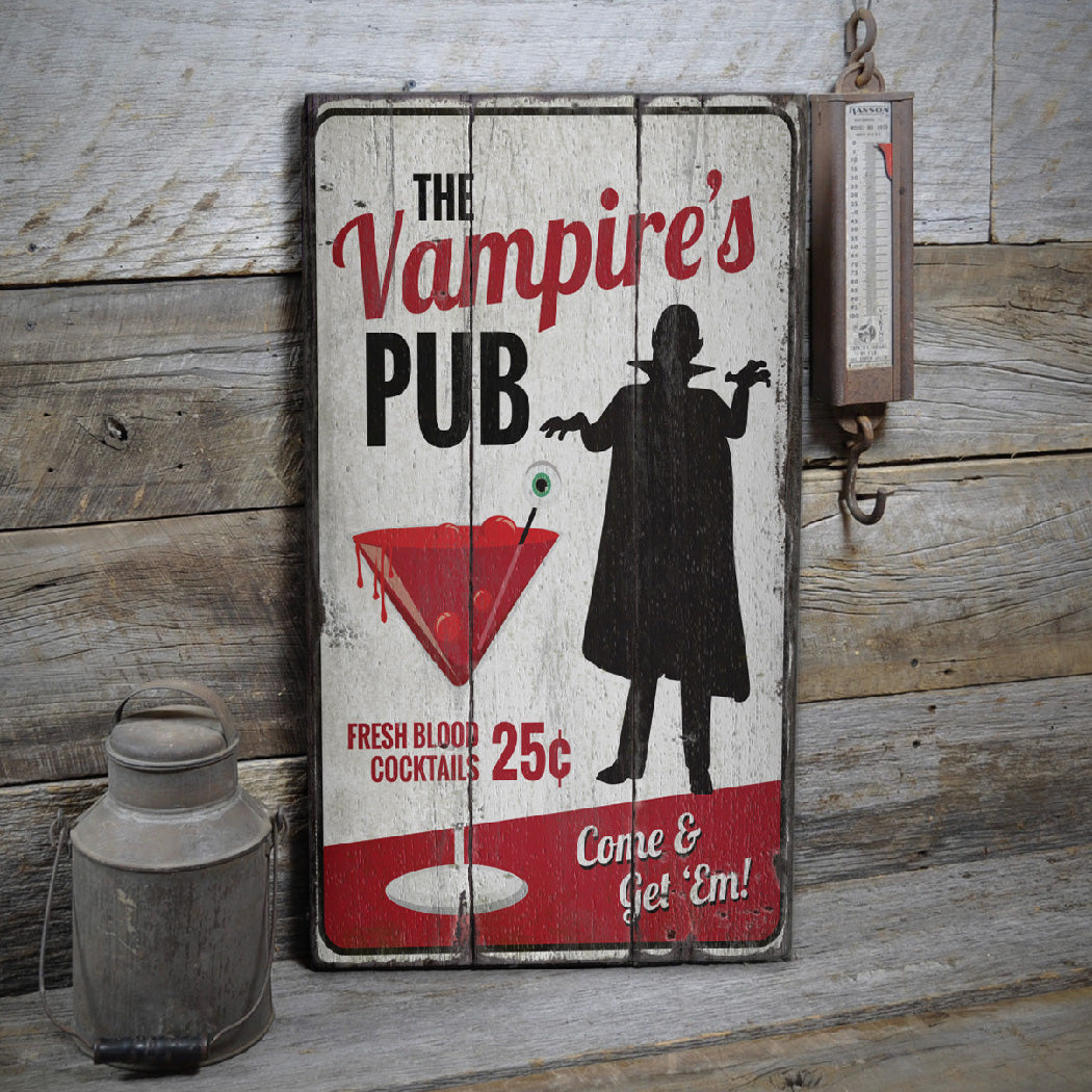 Vampires Pub Rustic Wood Sign