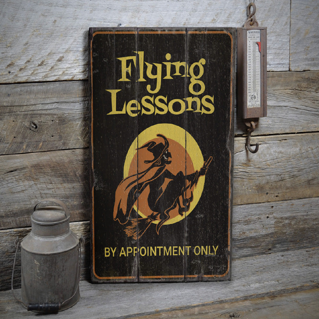 Flying Lessons Witch Rustic Wood Sign