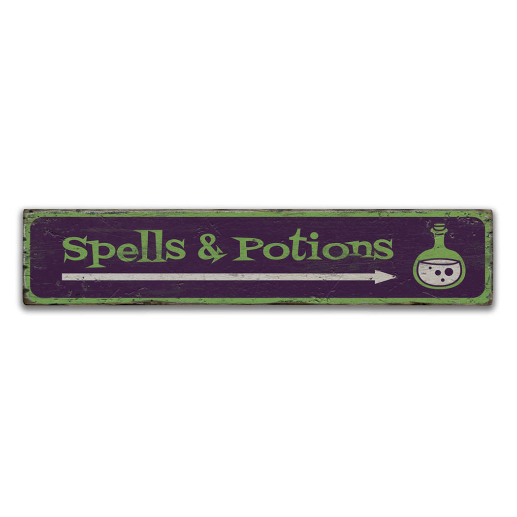 Spells and Potions Arrow Rustic Wood Sign