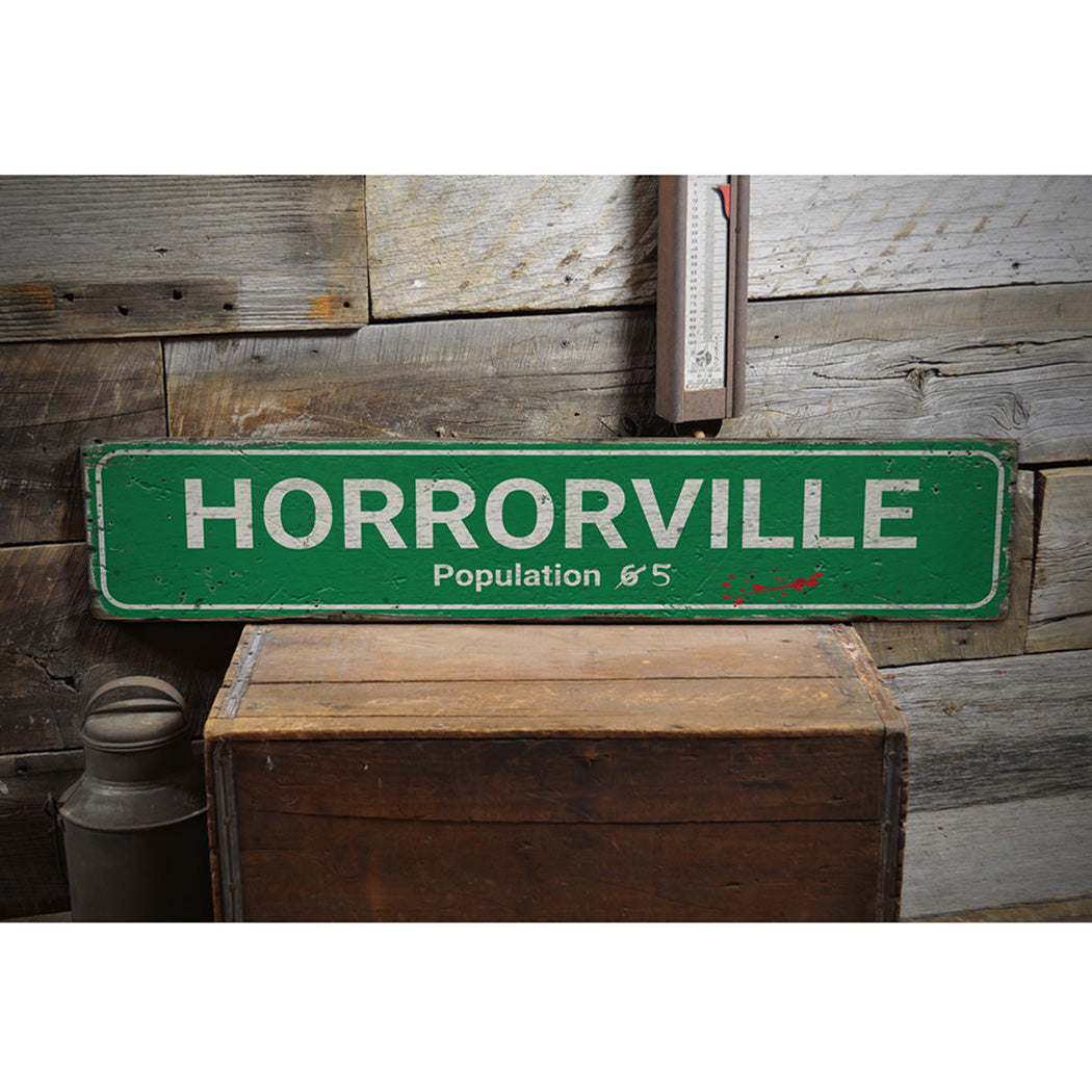 Horrorville Rustic Wood Sign